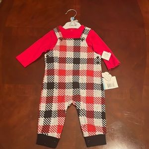 Little Me Mr. Handsome Plaid Overall Set NWT 6M